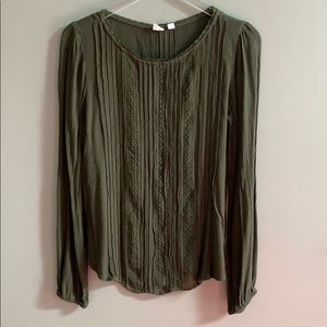 Gap Green Crochet Detail Long-Sleeve Blouse Small
